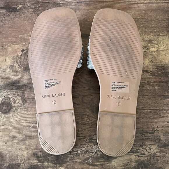 Steve Madden Womens Vanilly Sandal Sz 10 Silver Crystal Slip On Slide Bling Glam - Picture 13 of 13